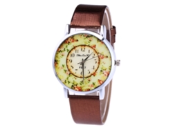 Reloj De Pareja Unisex Con Dial Floral Y Correa De Cuero Pu Café