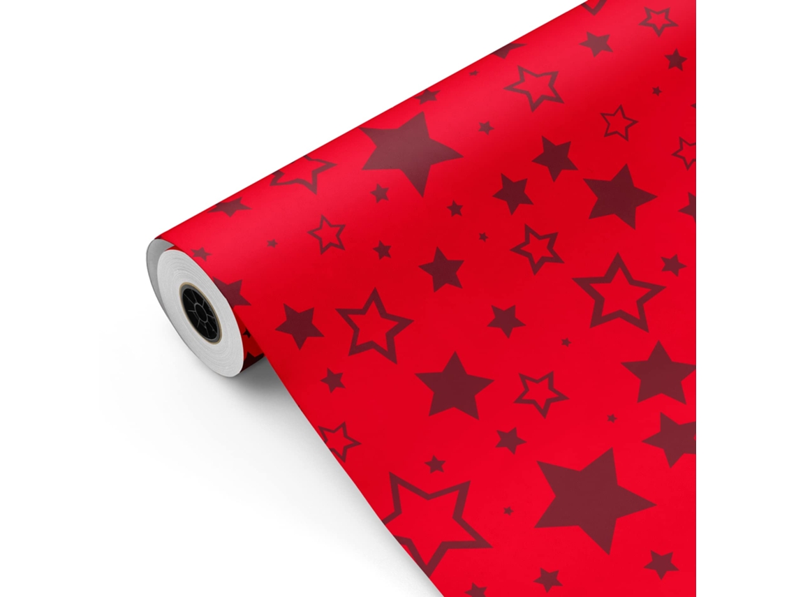 Rollo Papel Regalo Estrellas Rojo 62cm X 80m Bobina Resistente Cumpleaños Eventos - Fp Fiesta Paper