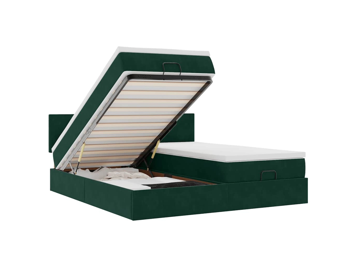 Maison Exclusive - Estructura De Cama Otomana Colchones Terciopelo Verde Oscuro