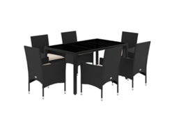 Maison Exclusive - Set Comedor Jardín 7 Pzas Cojines Ratán Sintético Vidrio Negro