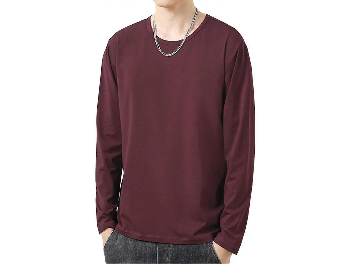 Camiseta Hombre Manga Larga Cuello O Tela Poliéster Primavera Invierno Rojo Vino Talla 2xl 2xl Rojo Vino