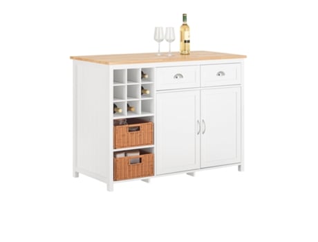 Isla de Cocina con Aparador con 2 Cestas de Mimbre Knl05-W SOBUY