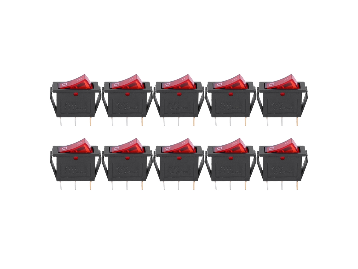10 Unid Interruptor Rocker Kcd3 3 Pinos 2 Posições Luz Vermelha On/off Acessórios de Eletrodomésticos