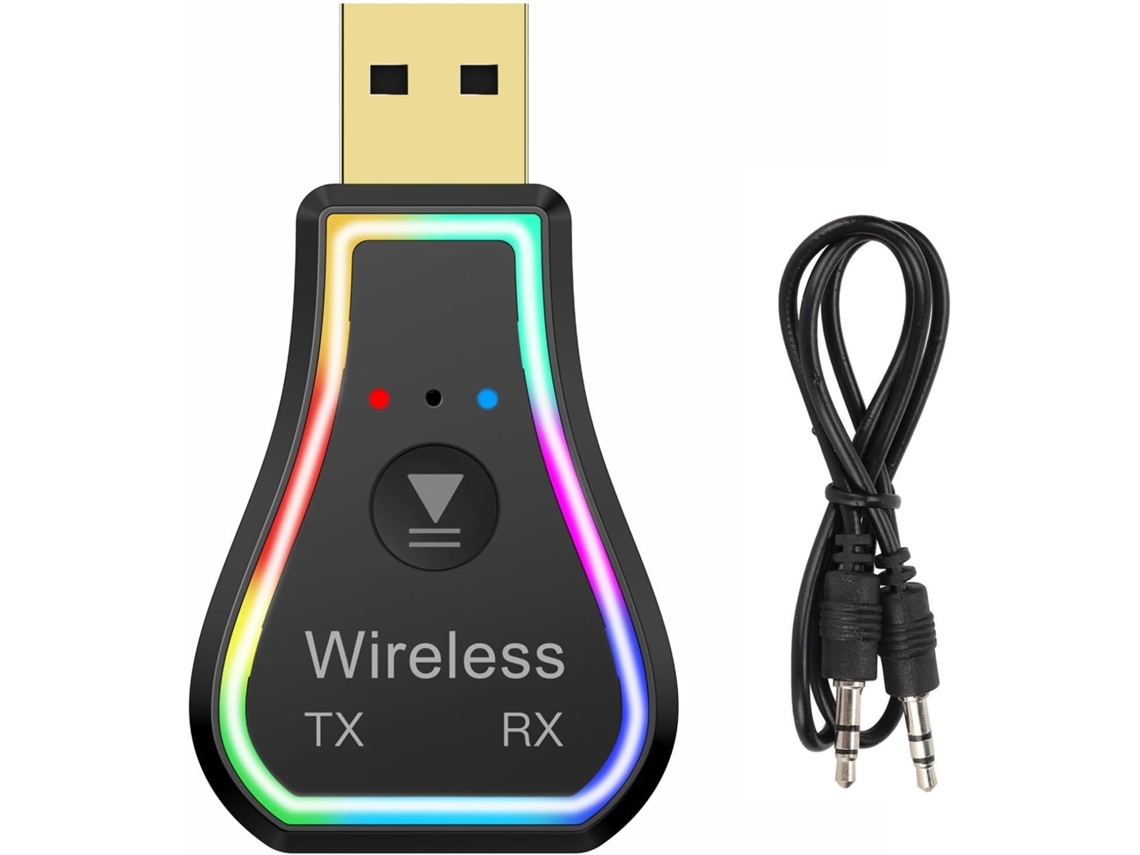 Receptor Bluetooth Chrui, transmisor USB Bluetooth 5.0, adaptador auxiliar Bluetooth LED RGB