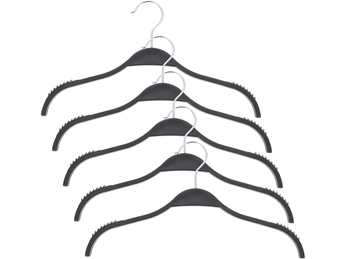 Juego 5 Perchas Negras Antideslizantes Plástico Acero Inoxidable Armario Diseño Resistente Multifuncional
