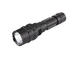 Linterna táctica LED de alta intensidad, recargable vía USB e impermeable, con cinco modos de iluminación, cable USB y correa de muñeca.