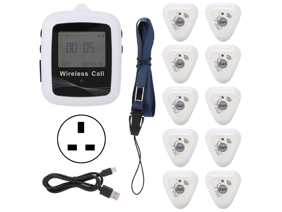 Sistema De Llamada Para Meseros Con Localizadores Inalámbricos Con 10 Localizadores Para Clientes Y Receptor De Reloj