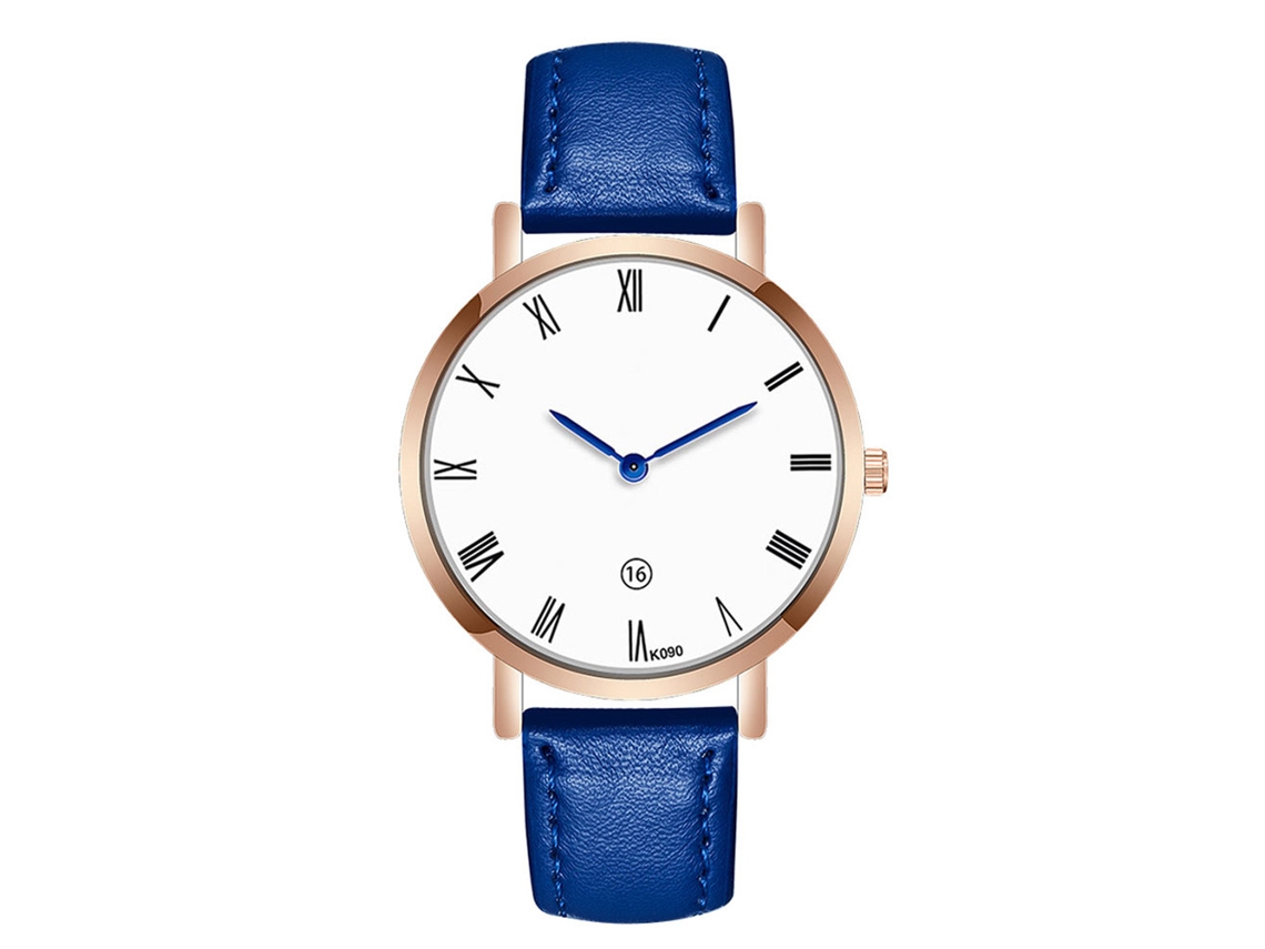 Reloj Casual Para Hombre Con Correa De Cuero Sintético Y Movimiento De Cuarzo (azul Real)