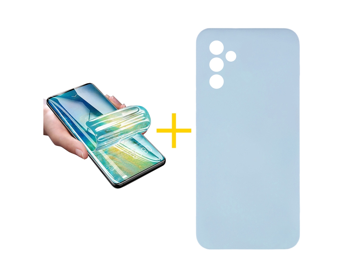 Pack 1 X Película de Vidrio Templado Hidrogel + Funda SKYHE para Samsung Galaxy A26 5G Silicona Líquida Azul Claro