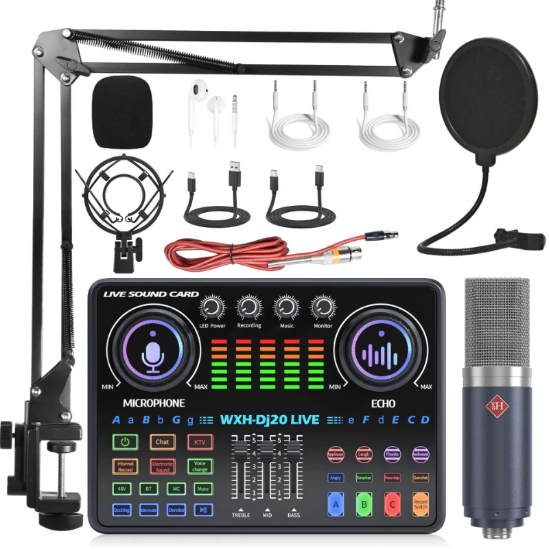 Kit De Tarjeta De Sonido, Micrófono Profesional Para Mezcla Y Canto En Estudio De Grabación, 48 V