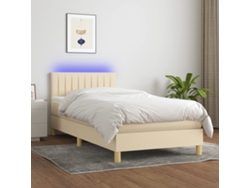Cama Box Spring Con Colchón Y Led Tela Crema 80x200 Cm