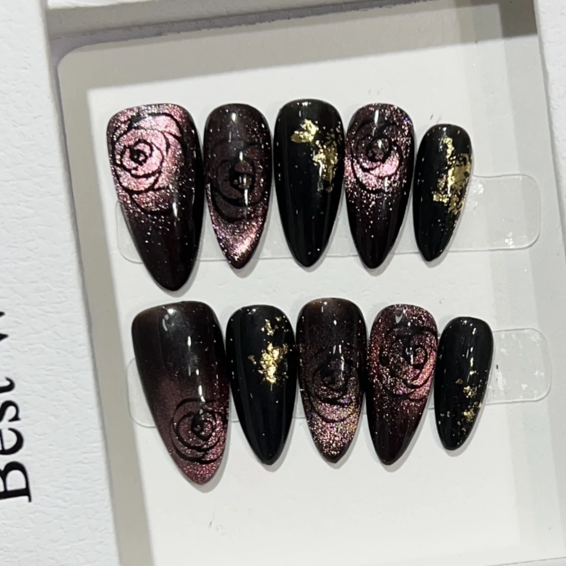 (781 -s) Paquete De 10 Pegatinas De Uñas Postizas Hechas A Mano Con Efecto Ojo De Gato, Para Decoración De Uñas.
