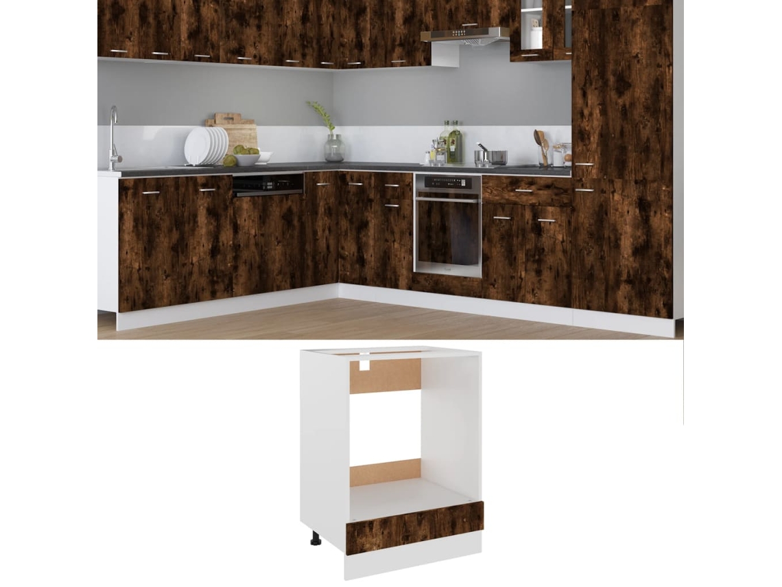 Mueble para horno Riga Deriv. Decoración del hogar Dkd de madera de roble ahumado