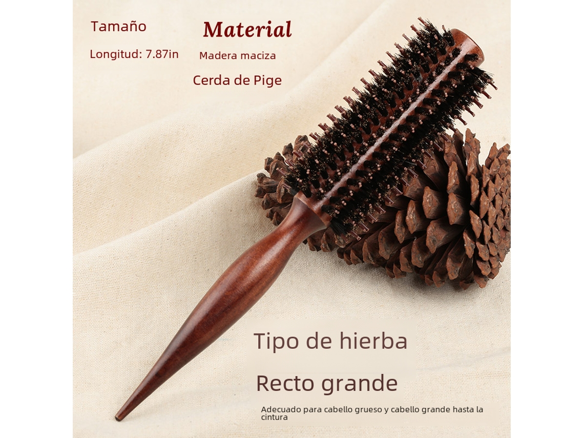 (l) Peine Rizador Cilíndrico De Cerdas De Jabalí Naturales, Herramienta De Peinado Para Bricolaje