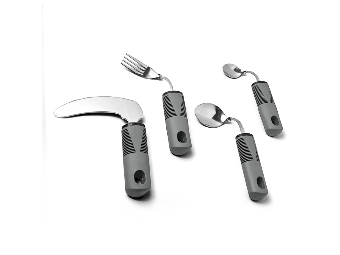 Vajilla auxiliar con asas de goma, apta para personas mayores y pacientes con artritis - Gris Siurn