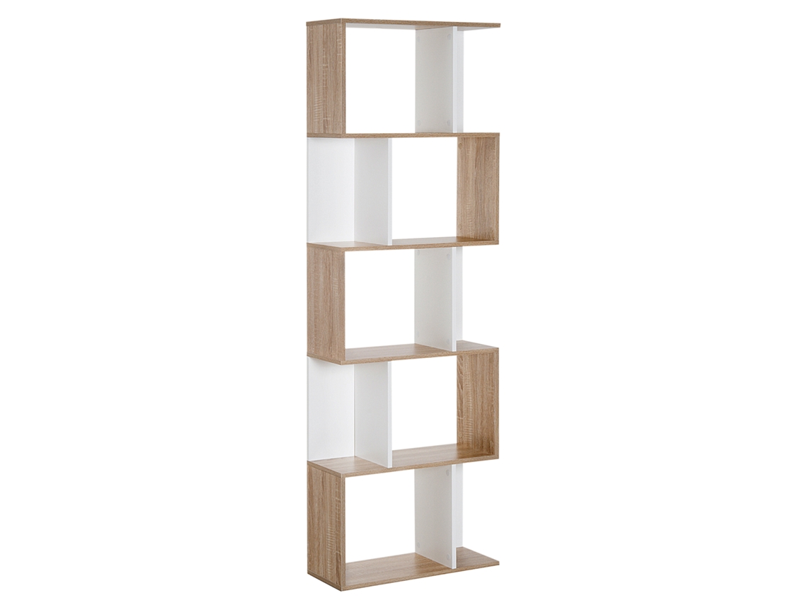 Estantería Divisoria De 5 Niveles, Librería Madera En Forma S Que, Estante Divisor Para Sala Estar, Dormitorio Y Oficina, 60x24x184,5 Cm, Blanco.