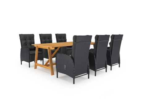 Conjunto 7 de comedor de jardín VIDAXL negro
