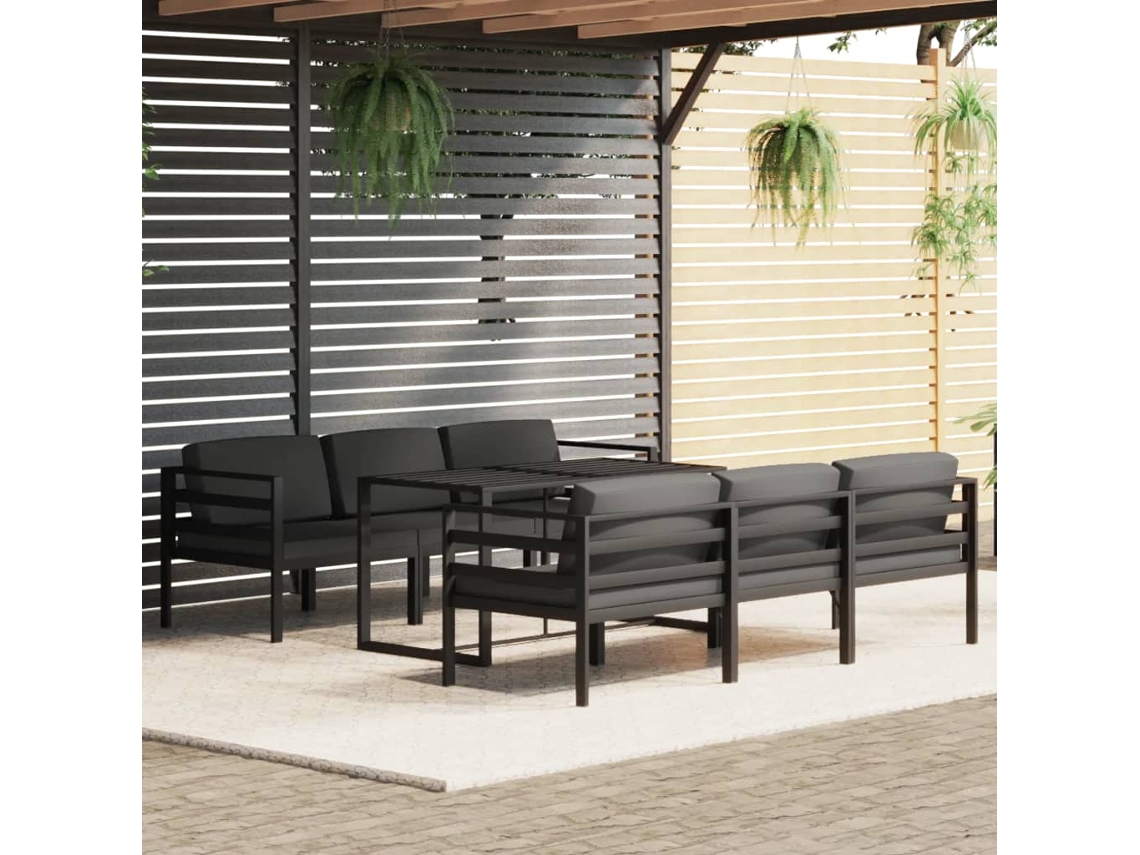 Conjunto de jardín de 7 piezas con cojines de aluminio antracita, Dkd Home Decor