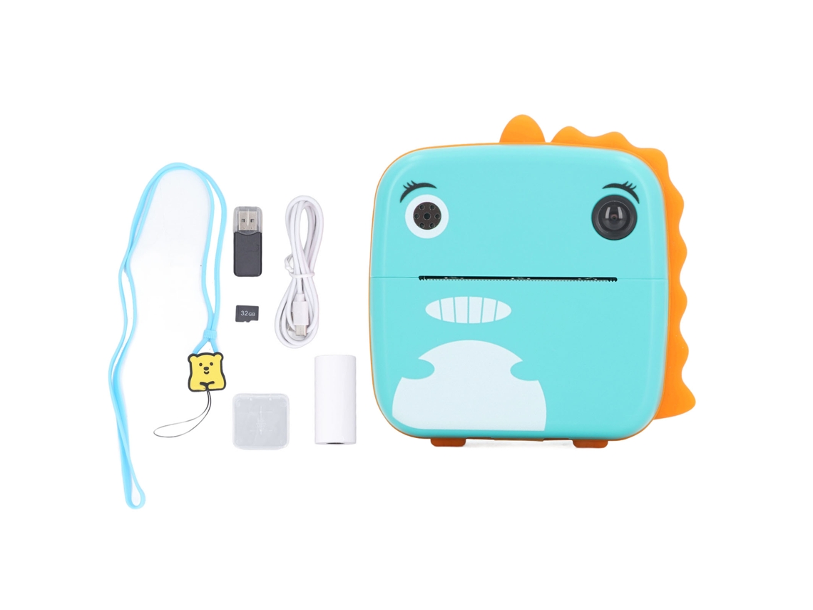 Cámara Digital Infantil Juguete Hd Con Impresión Instantánea Y Selfie, Diseño Cartoon, Color Verde Para Niños