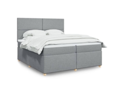 Cama Box Spring Con Colchón Tela Gris Claro 200x200 Cm