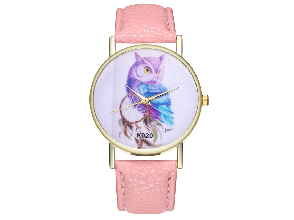 Reloj De Pulsera De Cuarzo Para Mujer Con Estampado De Trampa De Búho Rosa - Regalo De Moda