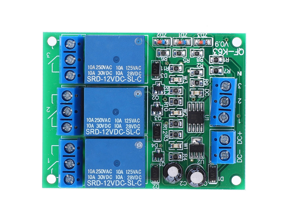 Módulo De Relé Autoblocante De 3 Canales Dc12v 10a Qf-k63-a Con Activación Por Flanco Ascendente