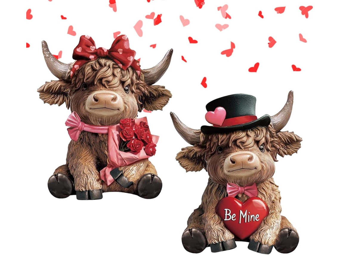 Set de 2 estatuas de resina de una pareja de vacas con terneros en miniatura para uso exterior - GOKOCO