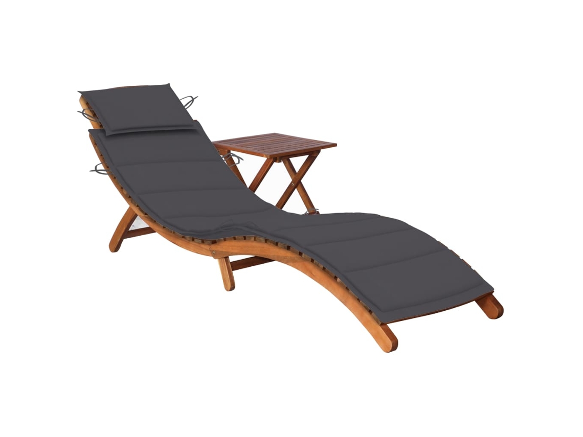 Tumbona de jardín Mueble para patio Asiento de jardín con mesa y cojín madera maciza de acacia