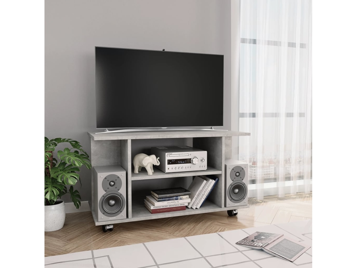 Mueble de Armario Tv con Ruedas 80X40X40Cm Contrachapado Gris Cemento