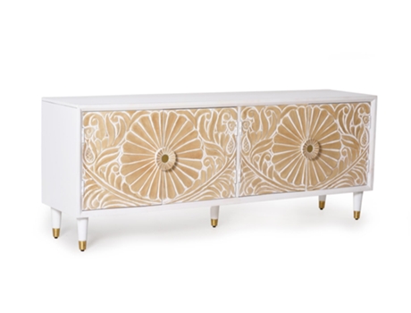 Mueble TV madera de madera de mango blanco BLANCO.GINER Y COLOMER 65x40x170