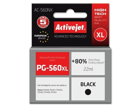 Cartucho de Tinta Compatible ACTIVEJET AC-560NX (Negro - Pixma TS5350 - Canon - TS5351 - TS7450 - TS5352 - TS5353 - TS7451 - Canon PG-560XL)