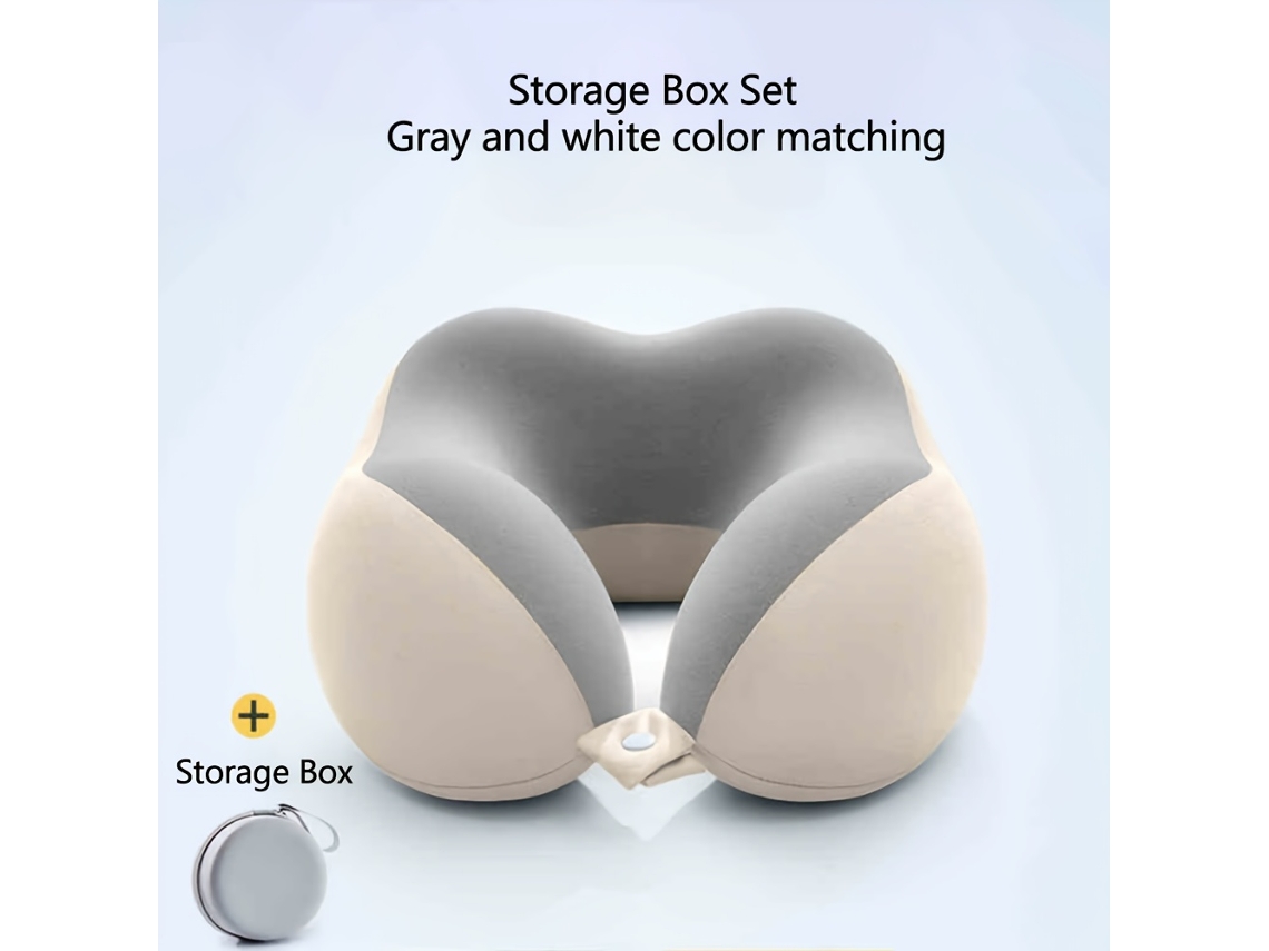 Almohada Cervical De Espuma Viscoelástica En Forma De U Cojín De Soporte Cervical De 360° Con Caja De Almacenamiento (gris Y Blanco) Cuich