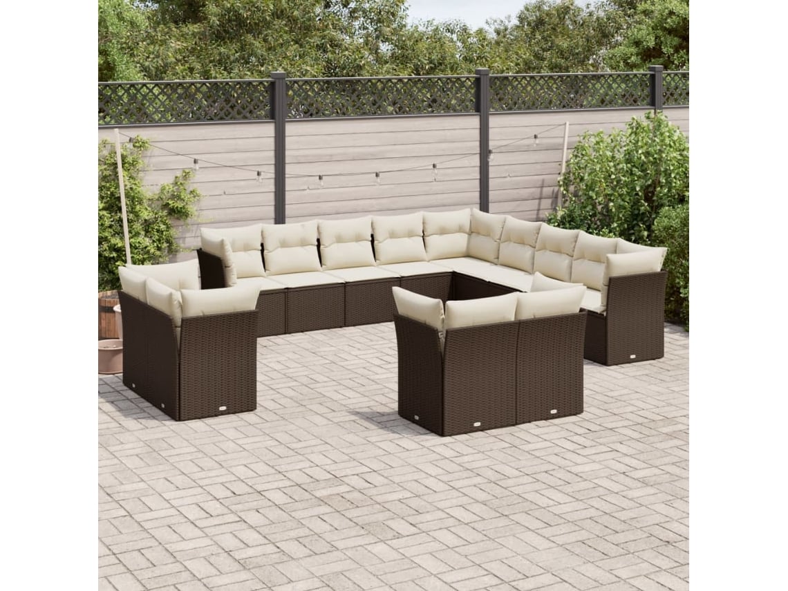 Conjunto de sofá de jardín de 13 piezas con cojines de mimbre marrón de DKD Home Decor