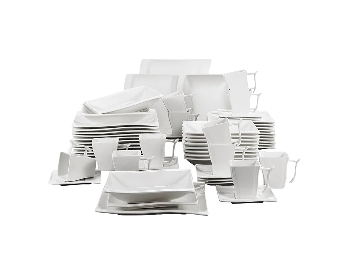 Juego de vajilla de porcelana blanca, opciones de 30 y 60 piezas, diseño elegante, apto para microondas, 60 piezas OEM