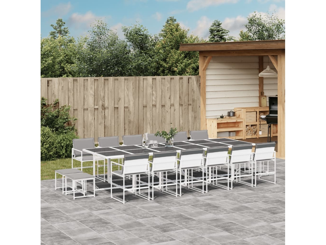 Juego de comedor de jardín de 17 piezas con cojines de textilene blanco de Dkd Home Decor