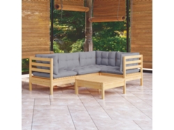 Conjunto de muebles de jardín con cojines de pino gris, Dkd Home Decor