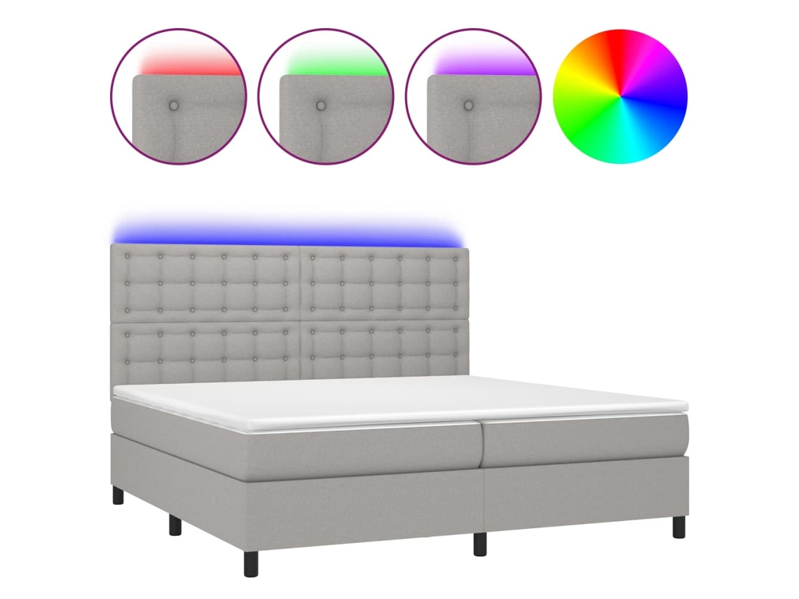 Maison Exclusive - Cama Box Spring Con Colchón Tela Y Led Gris Claro 200x200 Cm