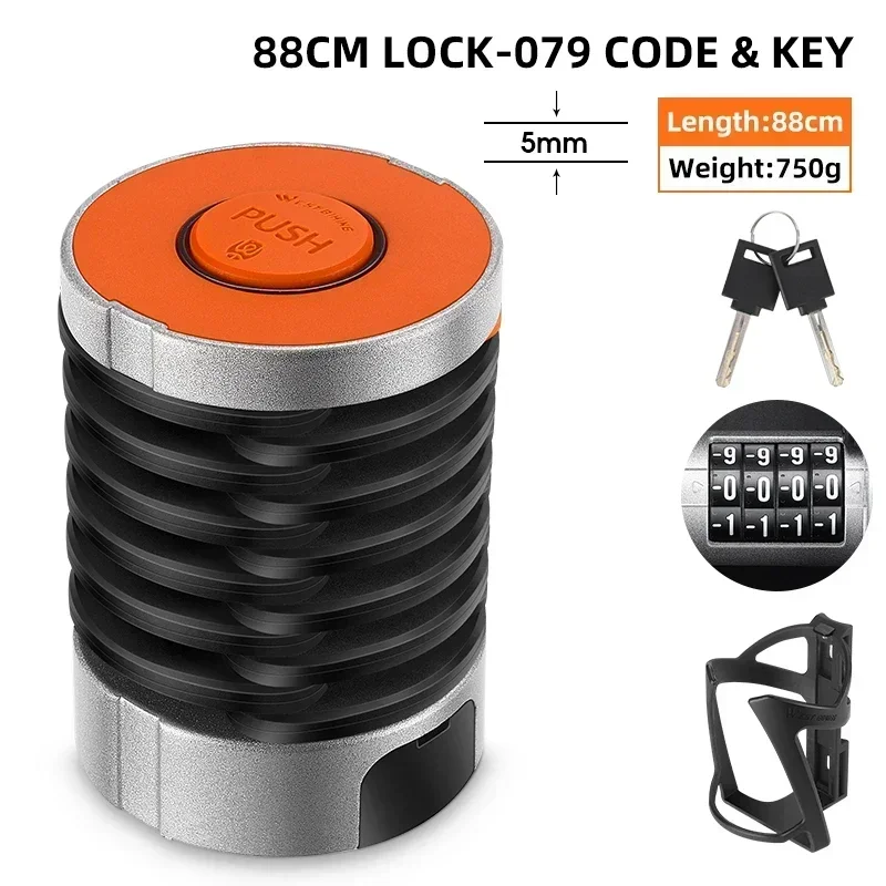 Candado Plegable Para Bicicleta (88 Cm, Naranja), Alta Seguridad, Antirrobo, Accesorio Para Bicicleta.