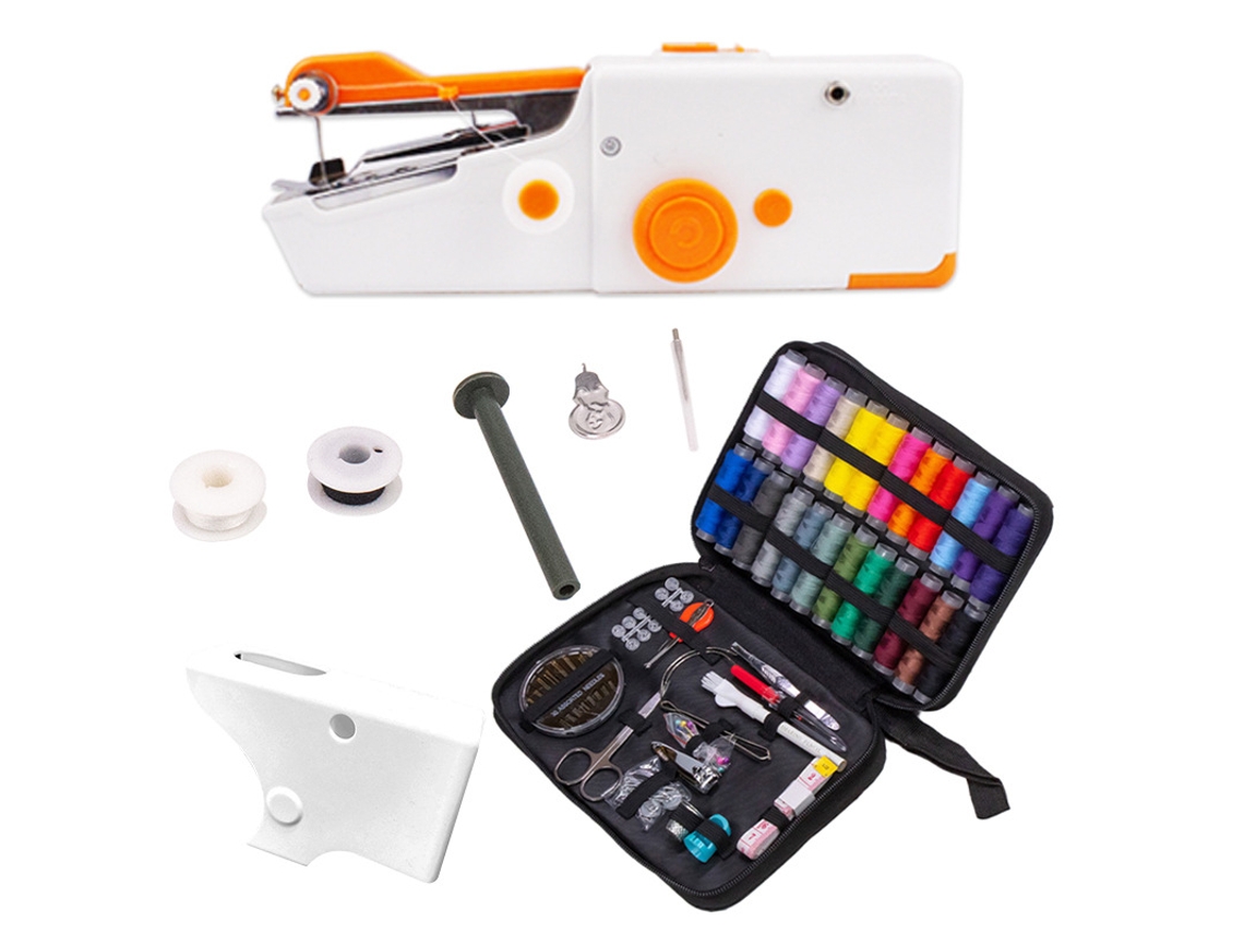 Máquina de coser portátil, herramientas de costura manual con aguja e hilo, ideal para viajes, hogar y principiantes, color naranja Cuich