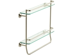 Estante doble de cristal Fss07-bn con toallero en níquel cepillado, 50,8 cm