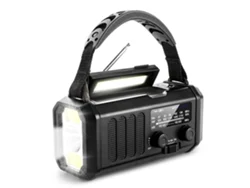 Radio de emergencia portátil Viewleaf con 10000 mAh, FM/AM/NOAA, energía solar, manivela, linterna LED, alarma SOS y batería externa.