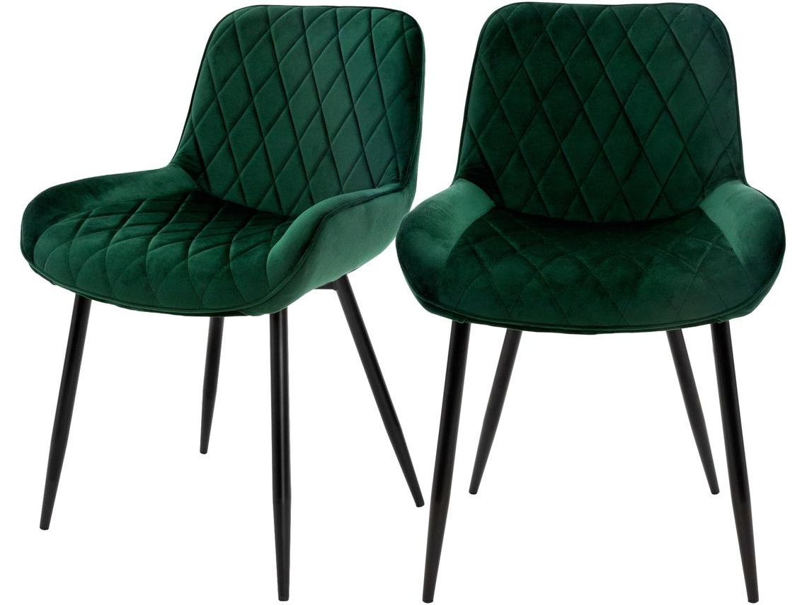 Conjunto de 2 cadeiras de jantar verdes estilo retro assento estofado com aspeto de veludo 81 cm