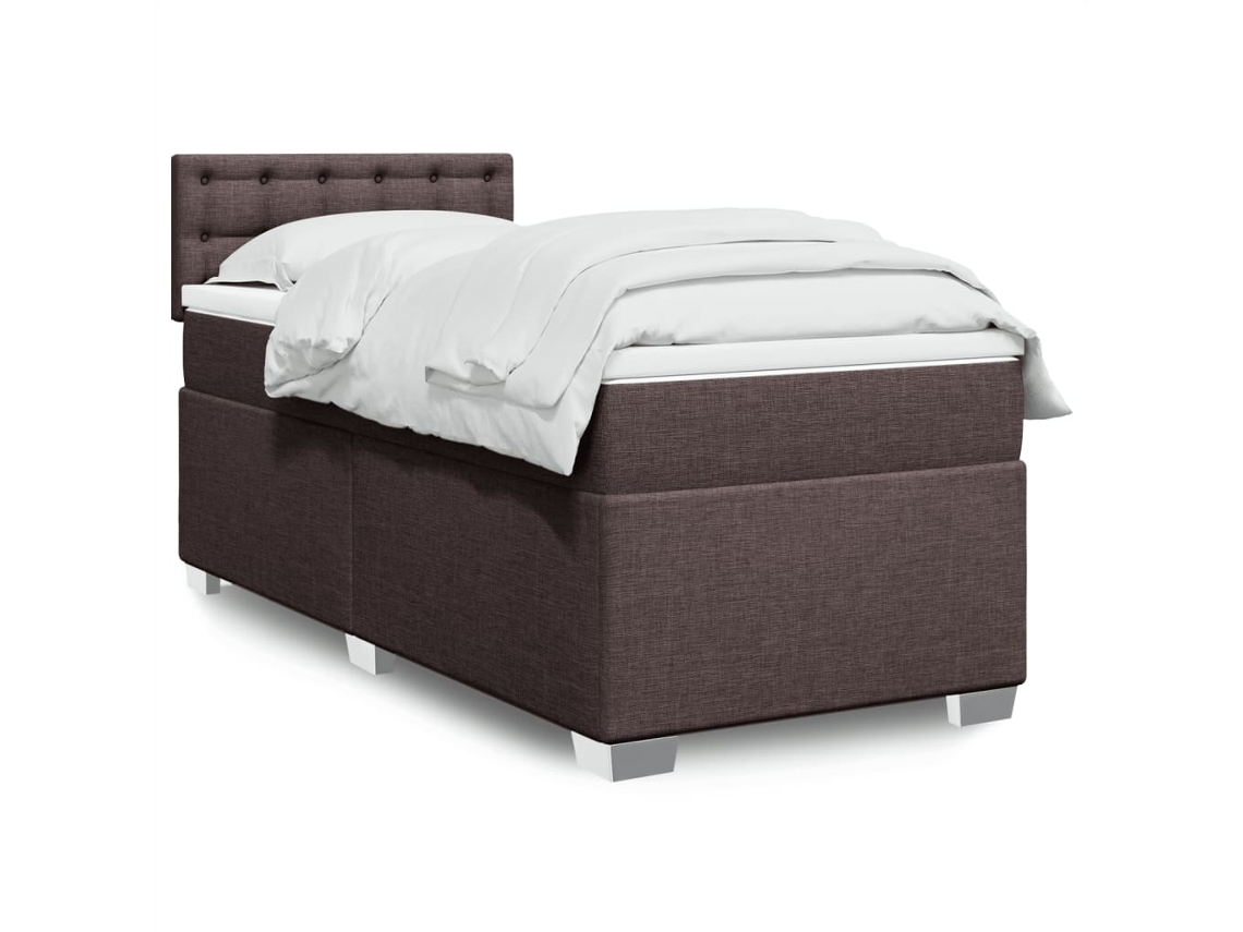 Cama Box Spring Con Colchón Tela Marrón Oscuro 90x200 Cm