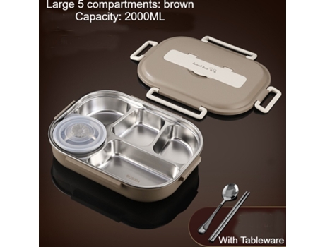 Fiambrera Bento Antigoteo para Adultos-Marrón cinco rejillas 2000ml (vajilla y tazón de sopa)-2000ml LUUCOZK