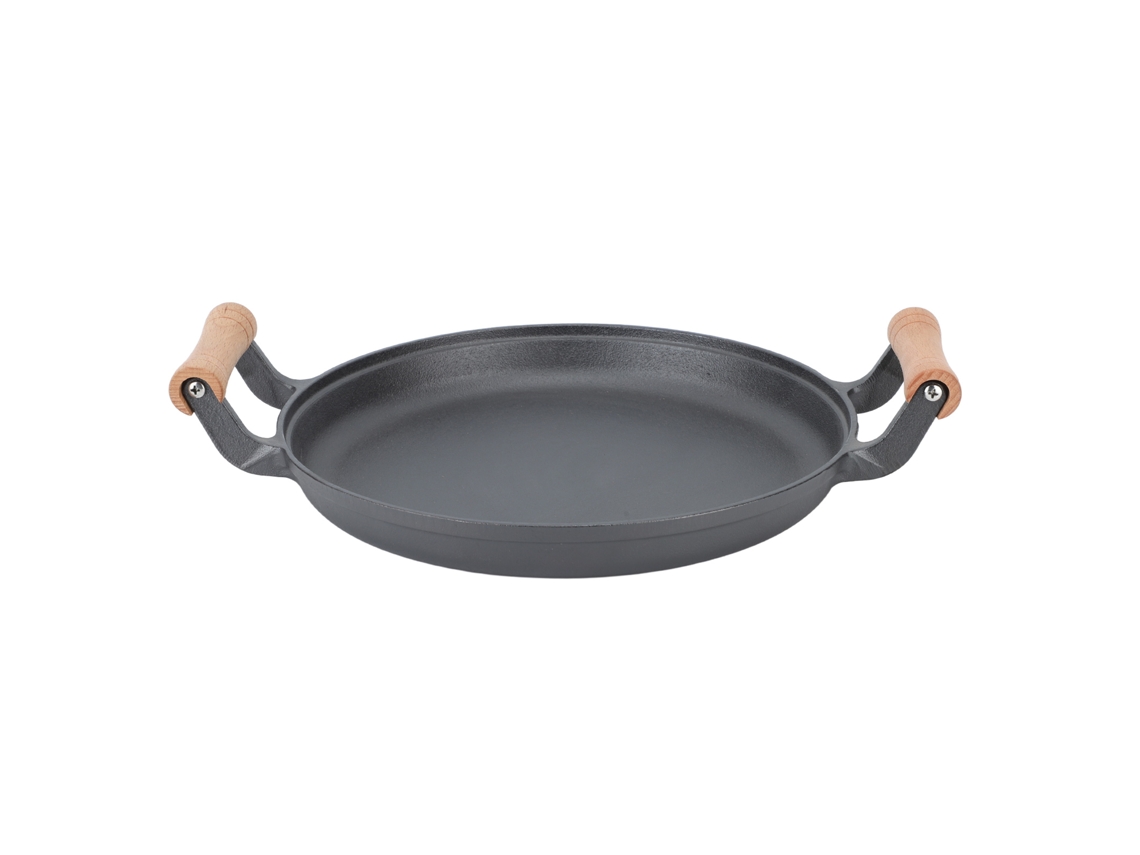 Sartén Barbacoa Dobles De Madera, Redonda, Fundido, Ideal Cm/12,99 Pulgadas.