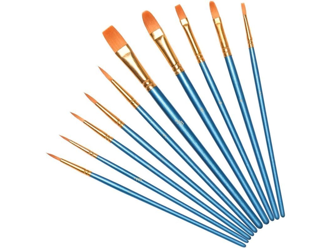 Set De 10 Pinceles Profesionales De Pintura Con Pelo De Nylon Para Acuarela Óleo Gouache Arte