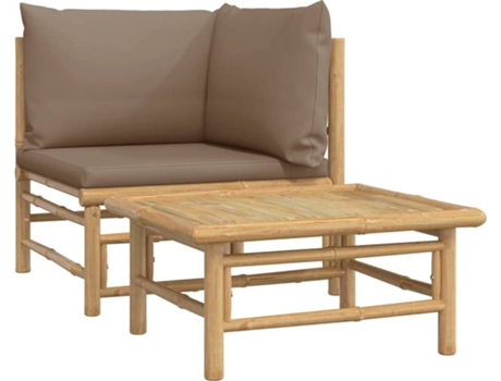 Conjunto 2 Set de muebles de jardín VIDAXL bambú y cojines gris taupe