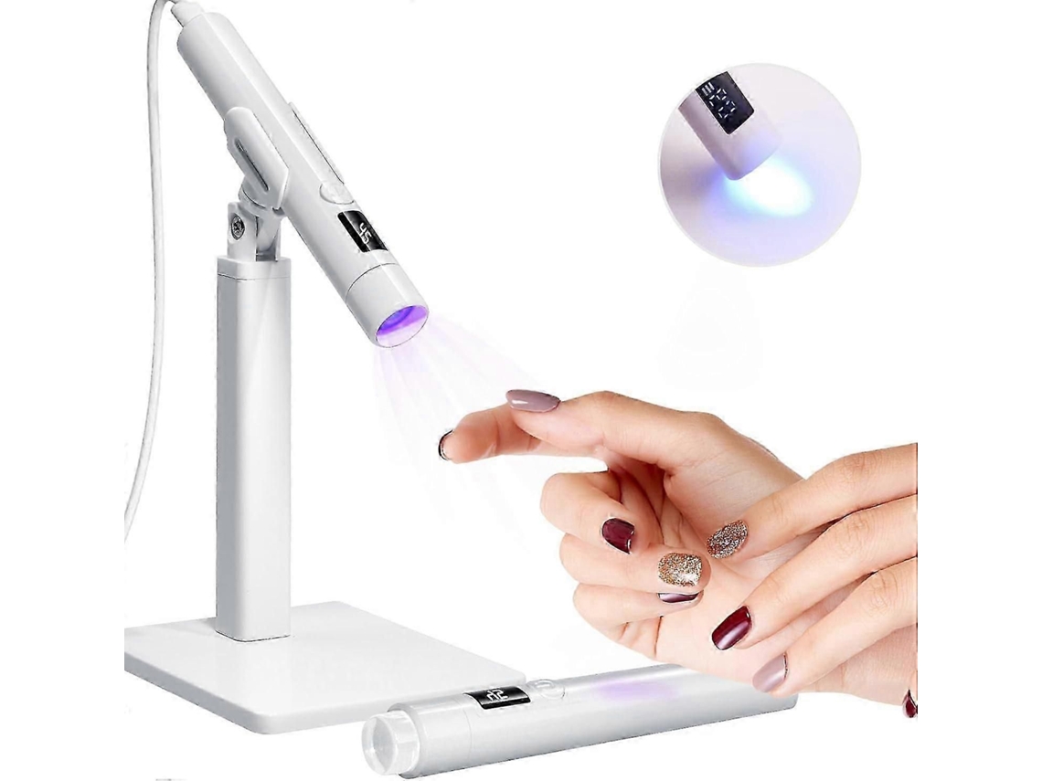 Uv Nail Lamp Portable Handheld Flash Curing Mini Gel Nail Uv Lamp With Stand For Diy, Travel, White GOKOCO