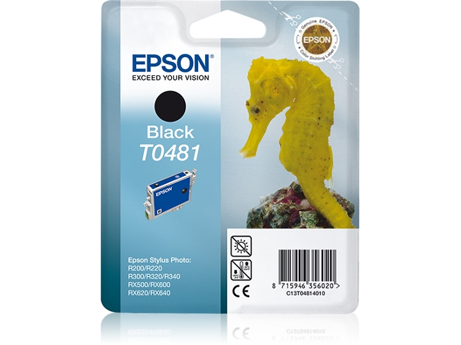 Cartucho de tinta original EPSON, T0481, Caballito de mar 13 ml , Negro, C13T04814010