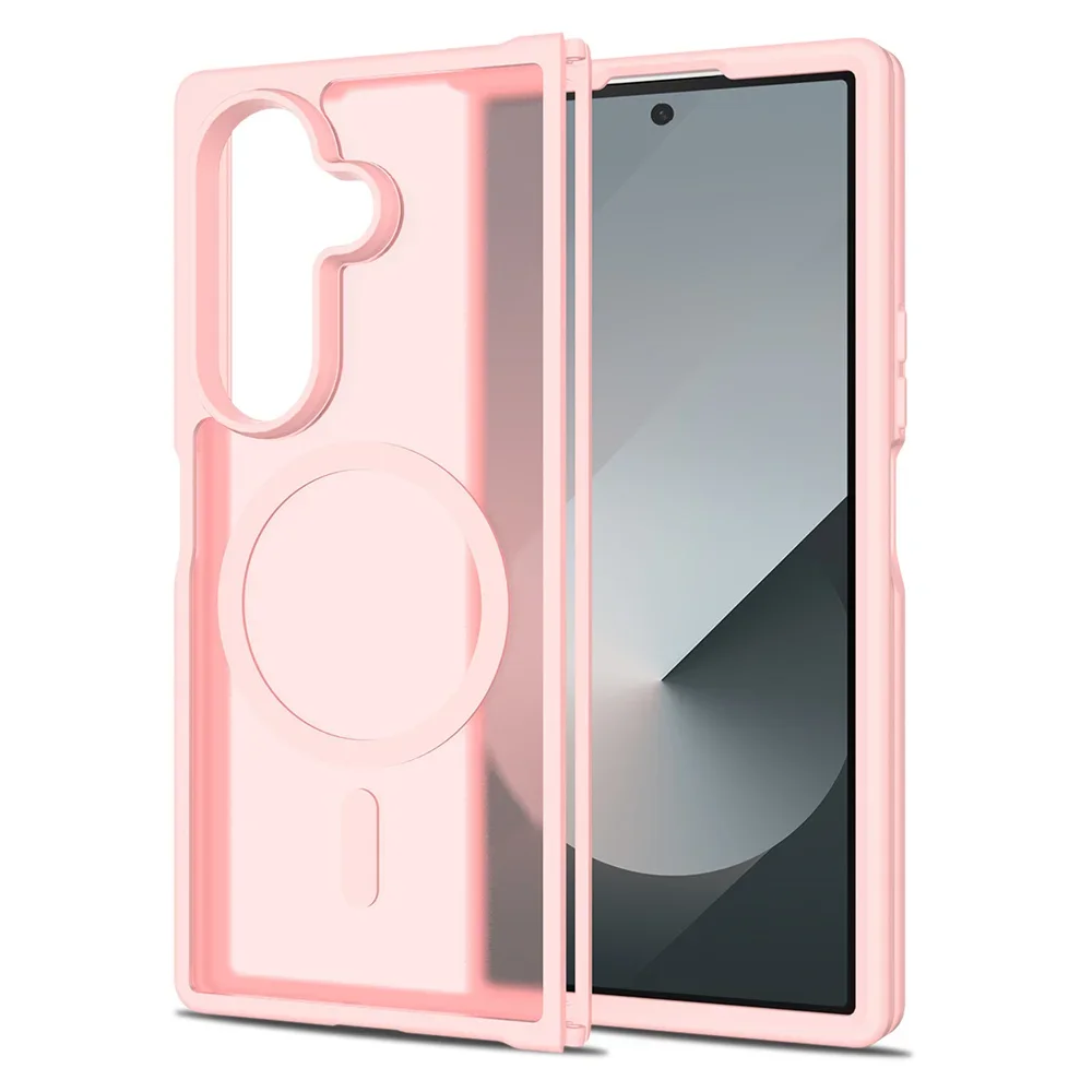 (rosa, Galaxy Z Fold6) Funda Protectora Magnética Transparente Esmerilada, Acabado Mate, Compatible Con Carga Inalámbrica Magsafe.